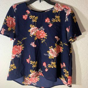 Dark Blue floral print blouse